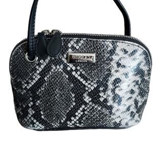 Osprey London Leather Crossbody Shoulder Black White Snake Small Handbag Purse